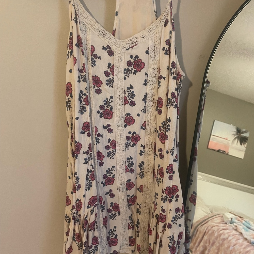 Hollister Cream Maxi Dress with Pink Floral Print